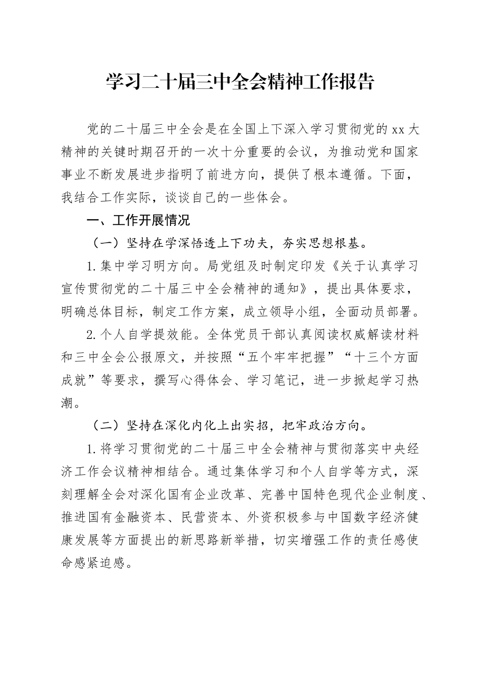 学习二十届三中全会精神工作报告_第1页