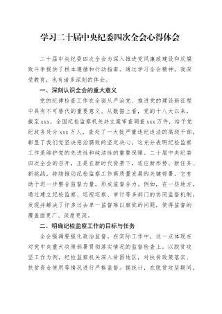 学习二十届中央纪委四次全会心得体会