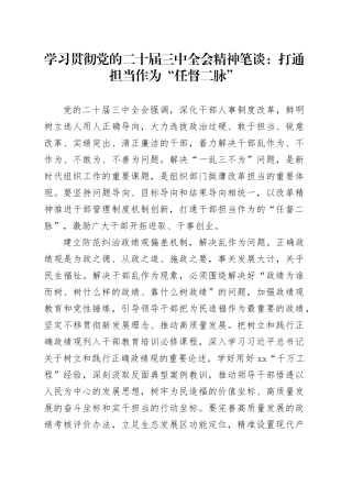 学习贯彻党的二十届三中全会精神笔谈：打通担当作为“任督二脉”