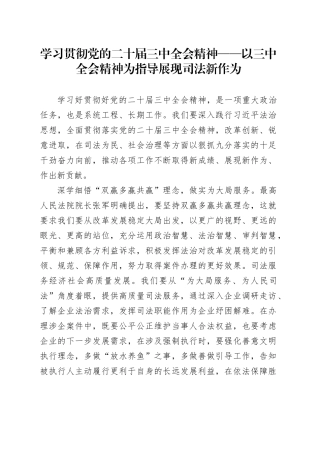 学习贯彻党的二十届三中全会精神——以三中全会精神为指导展现司法新作为