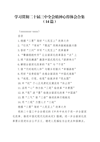 学习贯彻二十届三中全会精神心得体会合集（14篇）（20240827-0829）