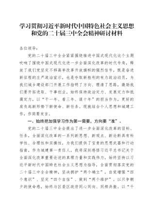学习贯彻习近平新时代中国特色社会主义思想和党的二十届三中全会精神研讨材料