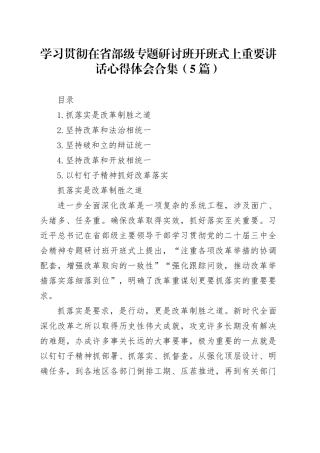学习贯彻在省部级专题研讨班开班式上重要讲话心得体会合集（5篇）