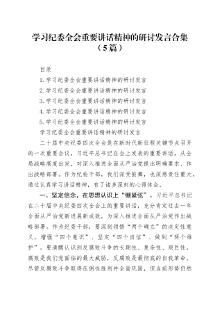 学习纪委全会重要讲话精神的研讨发言合集（5篇）