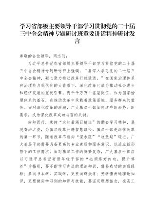 学习省部级主要领导干部学习贯彻党的二十届三中全会精神专题研讨班重要讲话精神研讨发言