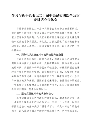 学习习近平总书记二十届中央纪委四次全会重要讲话心得体会