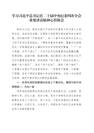 学习习近平总书记在二十届中央纪委四次全会重要讲话精神心得体会