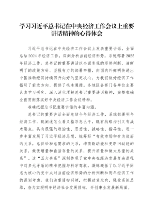 学习总书记在中央经济工作会议上重要讲话精神的心得体会