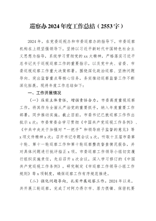 巡察办2024年度工作总结（2553字）