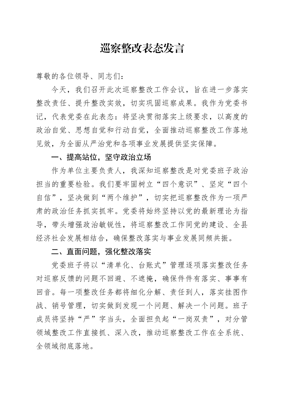 巡察整改表态发言_第1页