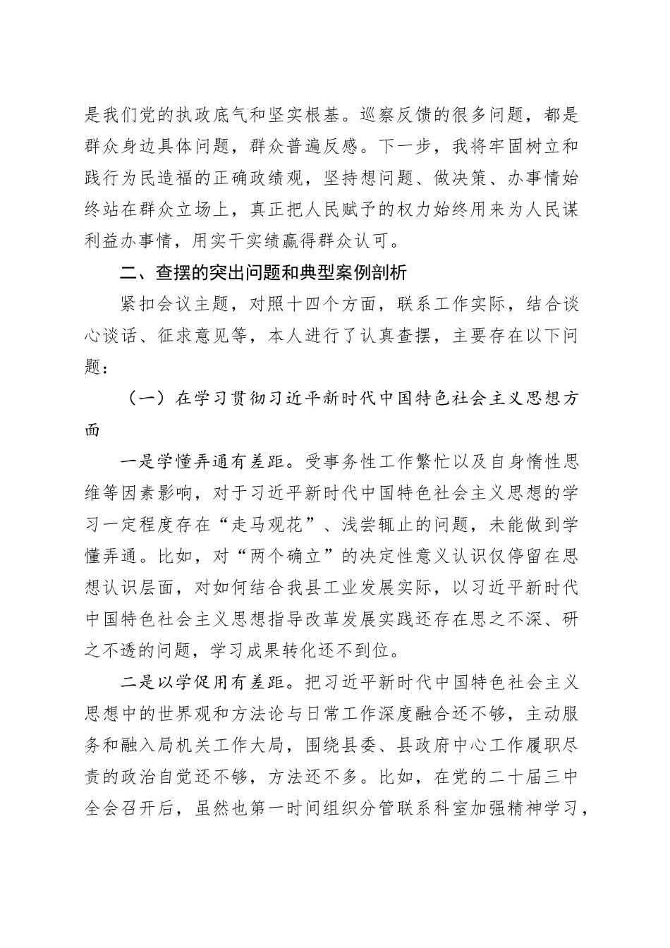 巡察整改专题民主生活会对照检查材料（3）_第2页