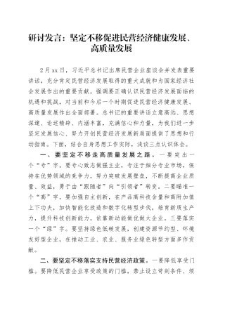 研讨发言：坚定不移促进民营经济健康发展、高质量发展