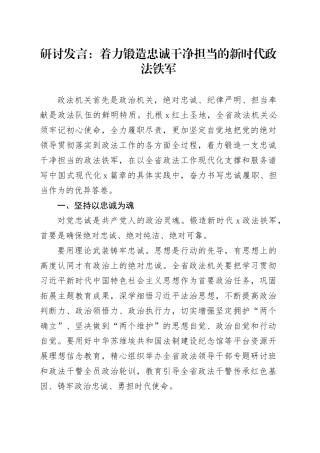 研讨发言：着力锻造忠诚干净担当的新时代政法铁军心得体会20241115