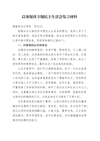 以案促改专题民主生活会发言材料