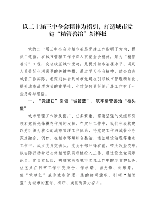 以二十届三中全会精神为指引，打造城市党建“精管善治”新样板