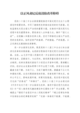 以正风肃纪反腐清除改革障碍