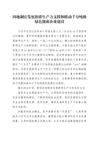 因地制宜发展新质生产力支撑和推动千万吨级绿色能源企业建设