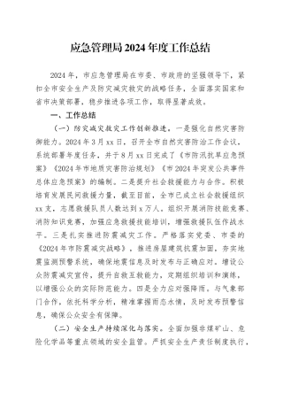 应急管理局2024年度工作总结