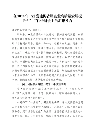 在2024年“抓党建促省属企业高质量发展提升年”工作推进会上的汇报发言