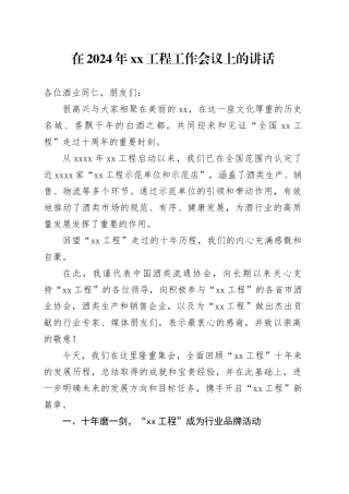 在2024年xx工程工作会议上的讲话