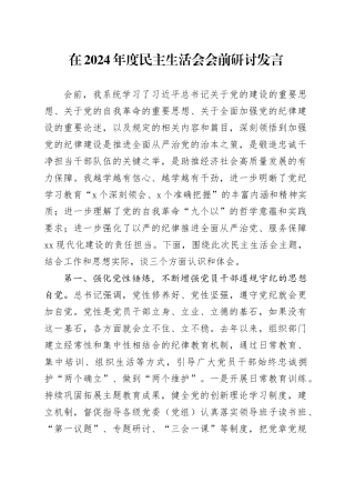 在2024年度民主生活会会前研讨发言