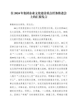 在2024年集团企业文化建设重点任务推进会上的汇报发言