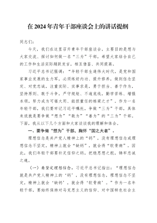 在2024年青年干部座谈会上的讲话提纲