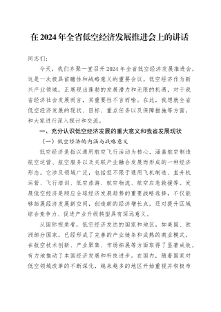 在2024年全省低空经济发展推进会上的讲话