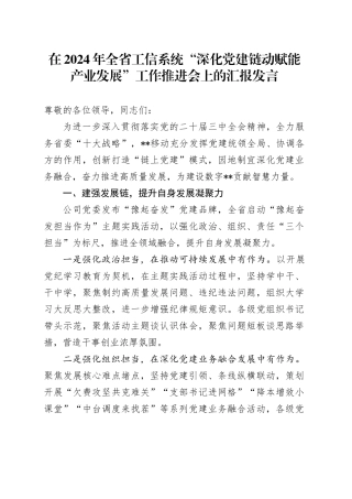 在2024年全省工信系统“深化党建链动 赋能产业发展”工作推进会上的汇报发言