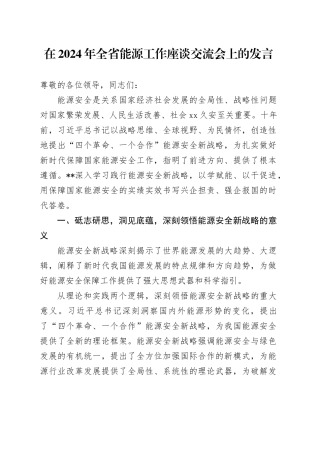 在2024年全省能源工作座谈交流会上的发言