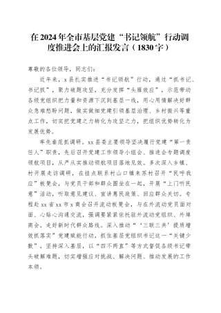 在2024年全市基层党建“书记领航”行动调度推进会上的汇报发言（1830字）