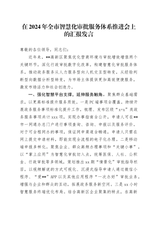 在2024年全市智慧化审批服务体系推进会上的汇报发言