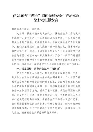 在2025年“两会”期间做好安全生产治本攻坚行动汇报发言