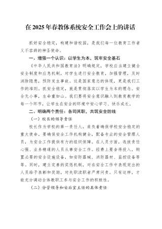 在2025年春教体系统安全工作会上的讲话