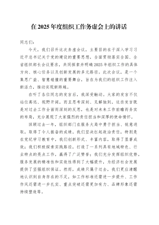 在2025年度组织工作务虚会上的讲话