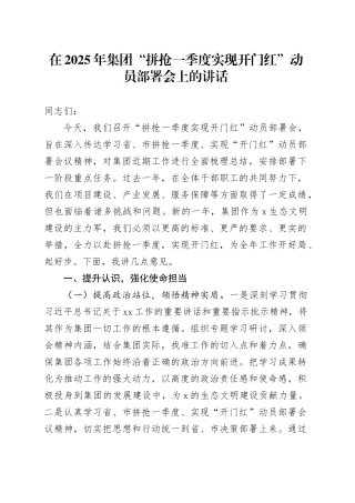 在2025年集团“拼抢一季度实现开门红”动员部署会上的讲话