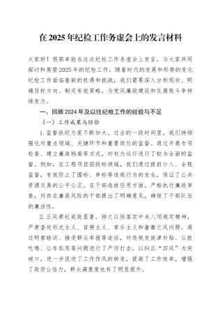 在2025年纪检工作务虚会上的发言材料