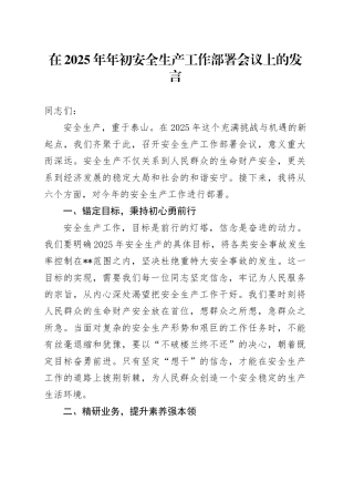 在2025年年初安全生产工作部署会议上的发言