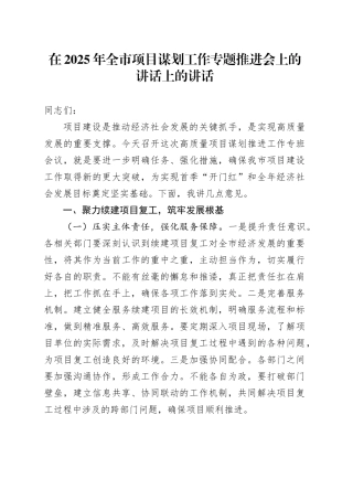 在2025年全市项目谋划工作专题推进会上的讲话上的讲话