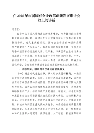 在2025年市属国有企业改革创新发展推进会议上的讲话