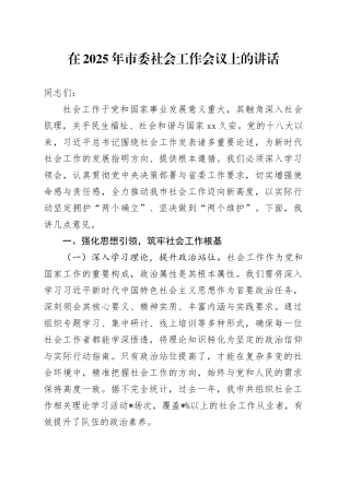 在2025年市委社会工作会议上的讲话