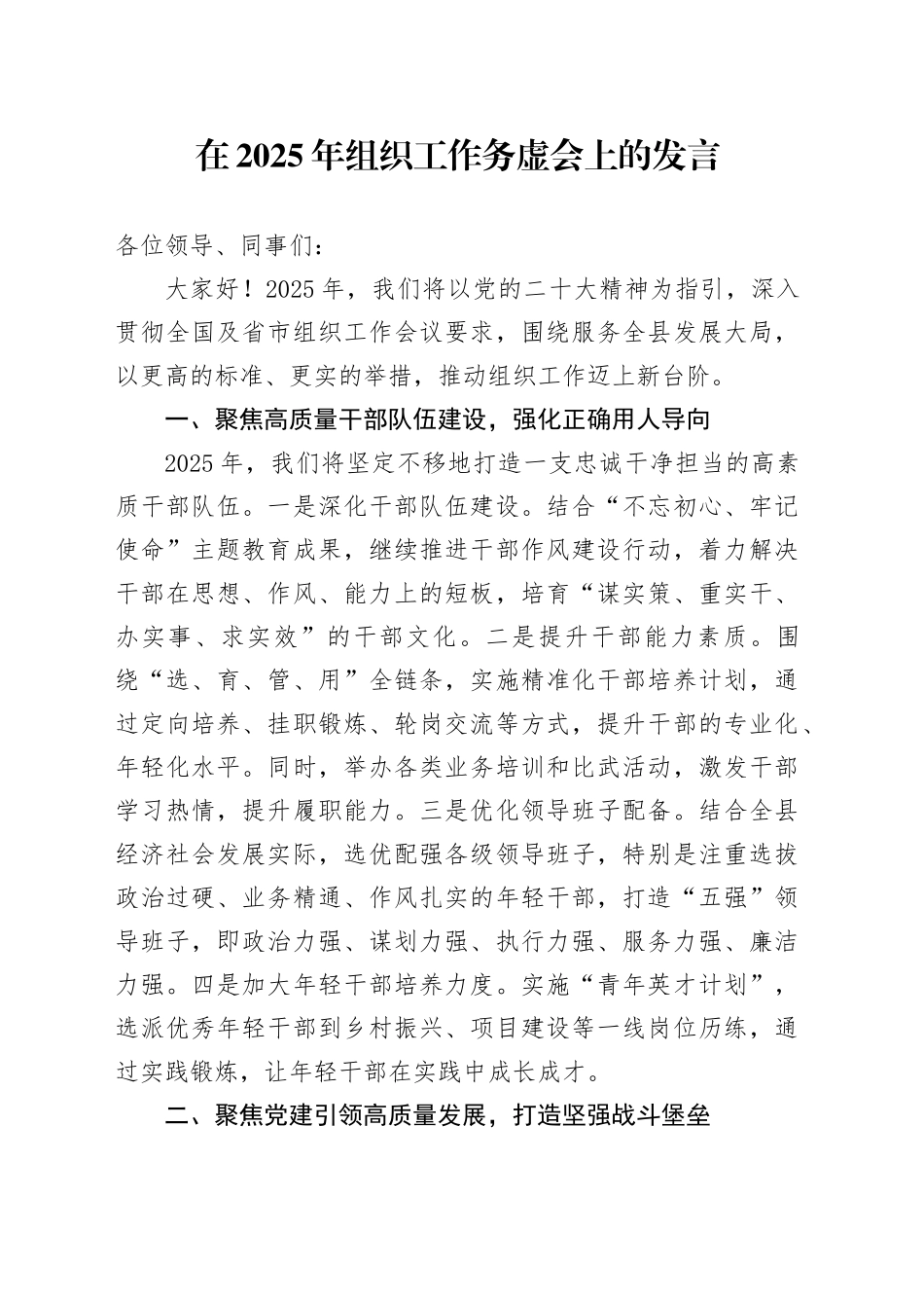 在2025年组织工作务虚会上的发言_第1页