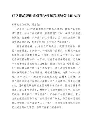 在党建品牌创建引领乡村振兴现场会上的发言