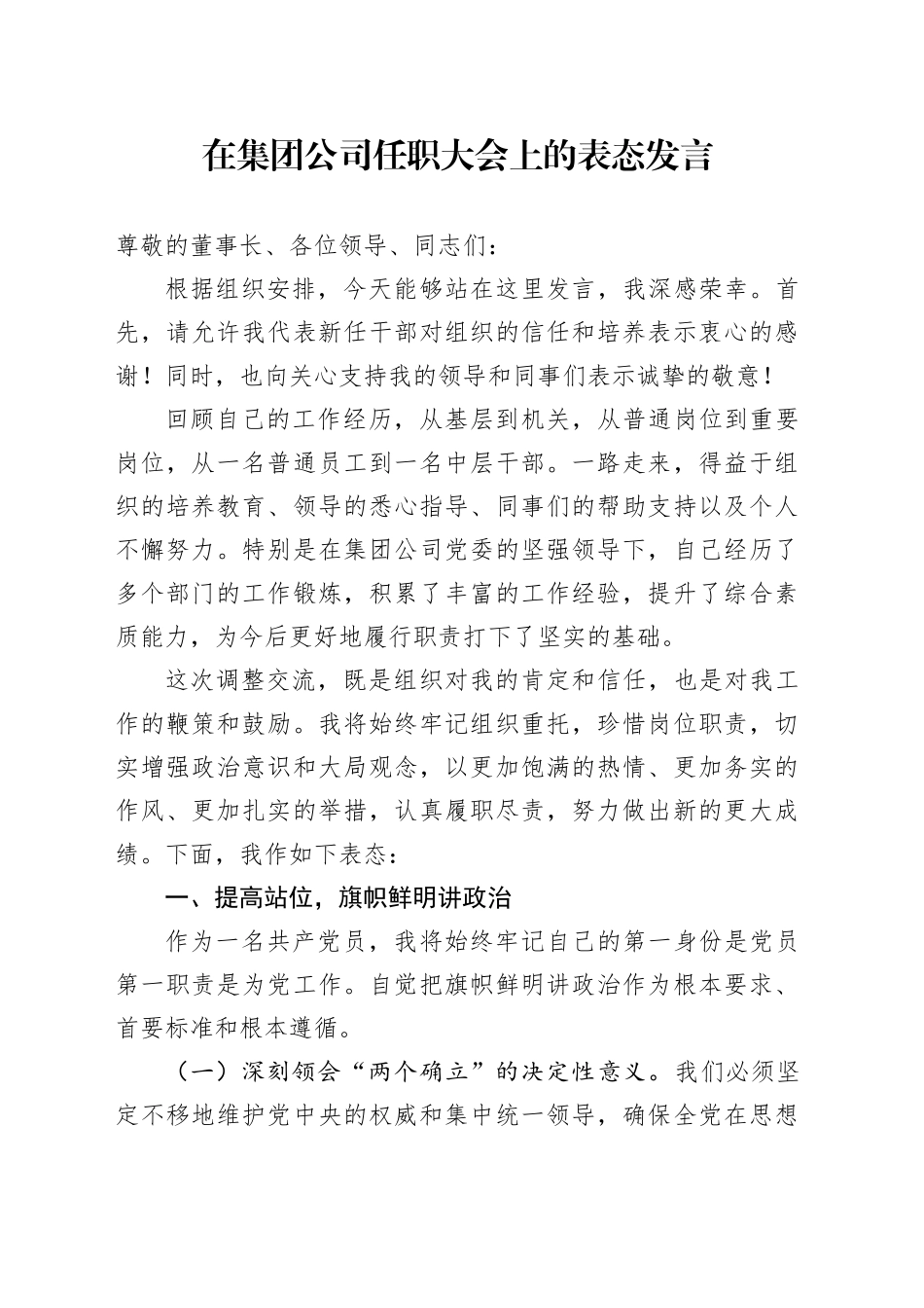 在公司任职大会上的表态发言_第1页
