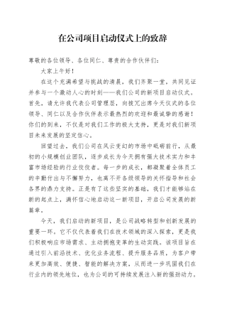 在公司项目启动仪式上的致辞
