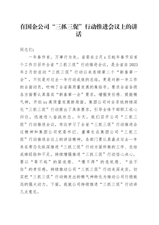 在国企公司“三抓三促”行动推进会议上的讲话