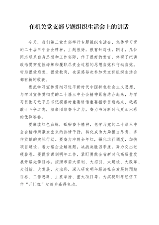 在机关党支部专题组织生活会上的讲话