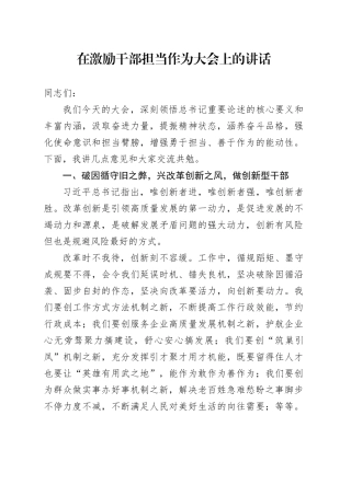 在激励干部担当作为大会上的讲话