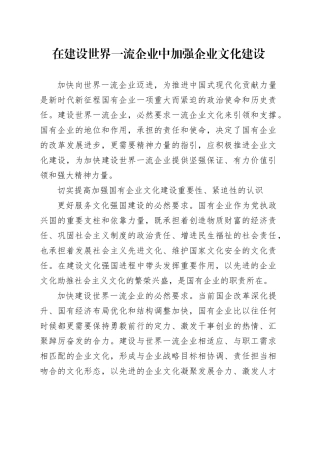 在建设世界一流企业中加强企业文化建设