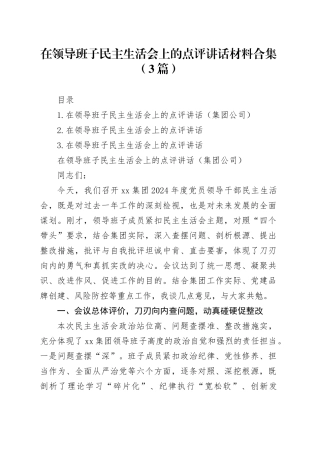在领导班子民主生活会上的点评讲话合集（3篇）